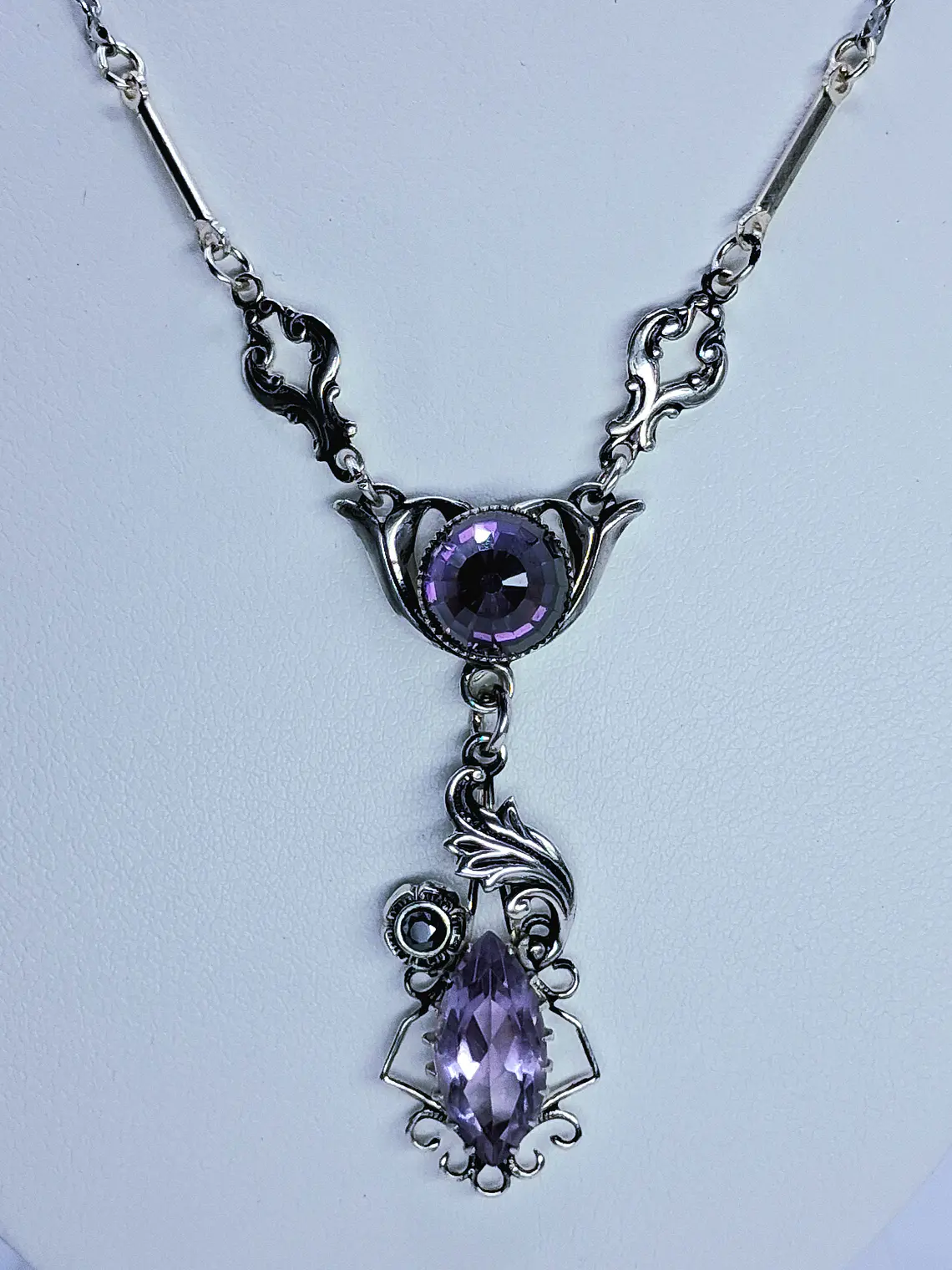 Silver Art Nouveau Amethyst and Moisonite necklace -        #Bn047 2