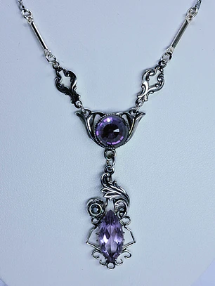 Silver Art Nouveau Amethyst and Moisonite necklace -        #Bn047