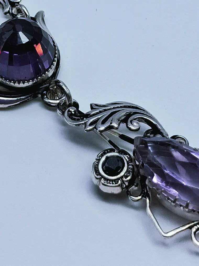 Silver Art Nouveau Amethyst and Moisonite necklace -        #Bn047 3