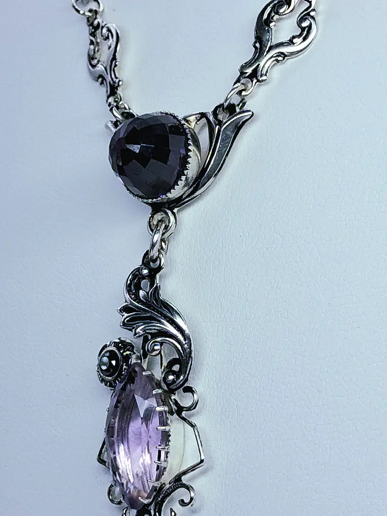 Silver Art Nouveau Amethyst and Moisonite necklace -        #Bn047 4