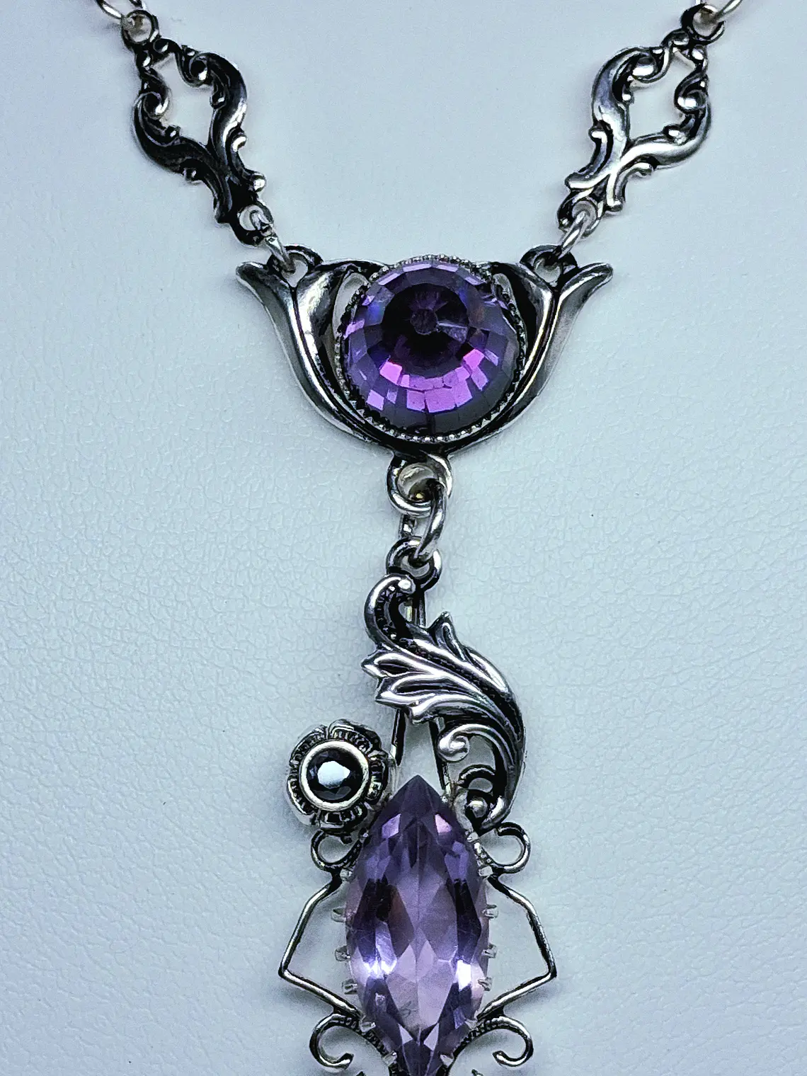Silver Art Nouveau Amethyst and Moisonite necklace -        #Bn047 5