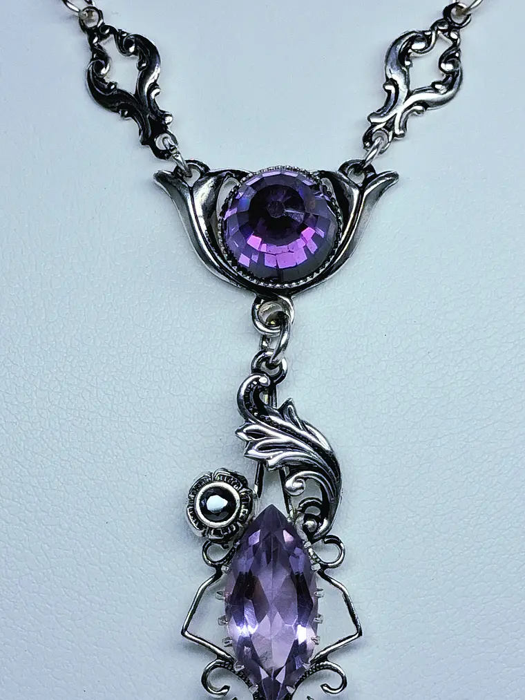 Silver Art Nouveau Amethyst and Moisonite necklace -        #Bn047 5
