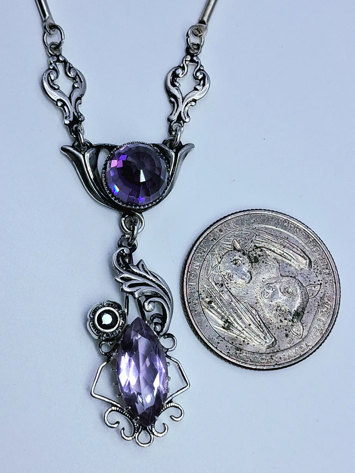 Silver Art Nouveau Amethyst and Moisonite necklace -        #Bn047 7