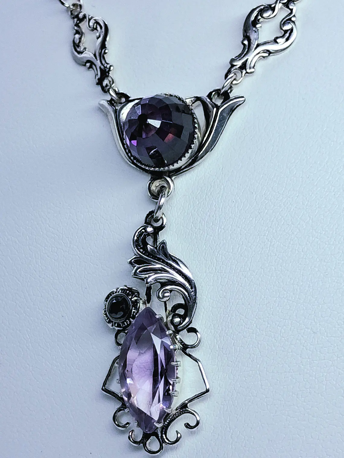 Silver Art Nouveau Amethyst and Moisonite necklace -        #Bn047 6