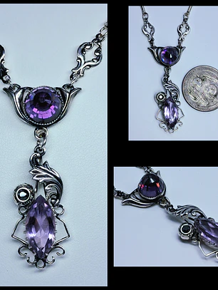 Silver Art Nouveau Amethyst and Moisonite necklace -        #Bn047