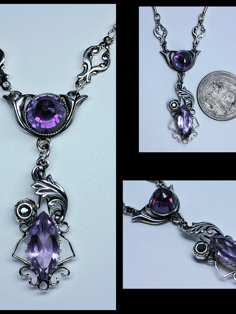 Silver Art Nouveau Amethyst and Moisonite necklace -        #Bn047 1