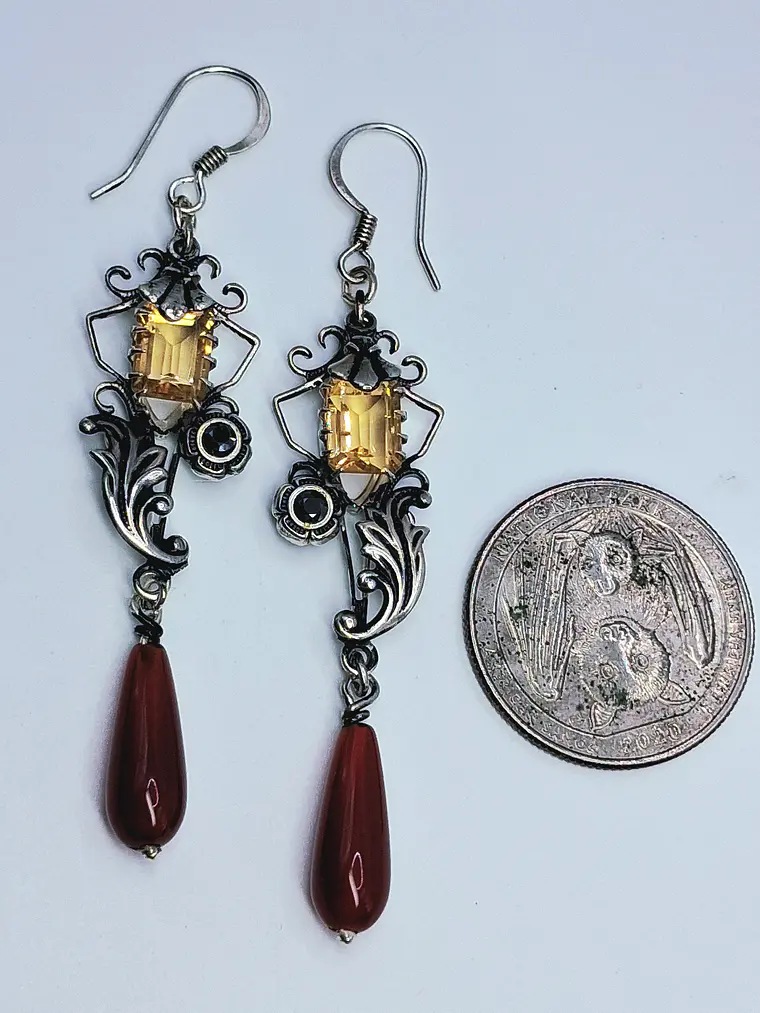 Beautiful, Silver plated Long Citrine, Carnelian and moisonite earrings -        #Be048 4