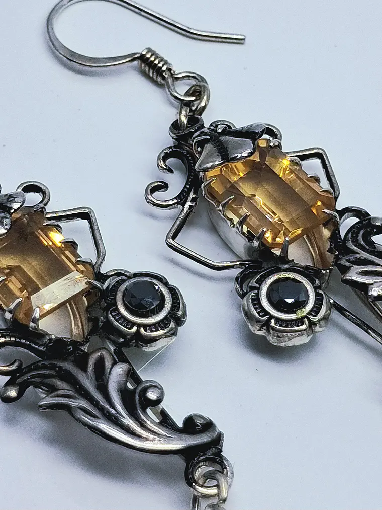 Beautiful, Silver plated Long Citrine, Carnelian and moisonite earrings -        #Be048 3