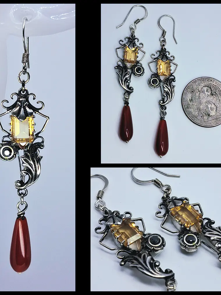 Beautiful, Silver plated Long Citrine, Carnelian and moisonite earrings -        #Be048 1