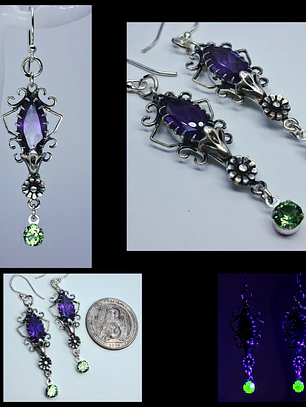 Art Deco style African amethyst and Uranium glass earrings -       #Be049