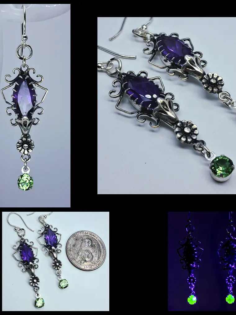 Art Deco style African amethyst and Uranium glass earrings -       #Be049 1