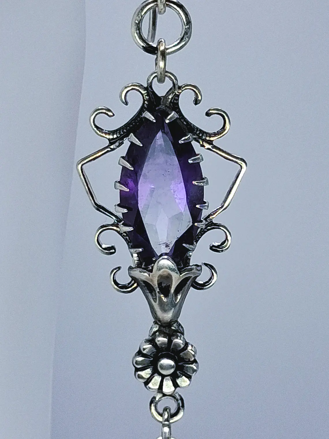 Art Deco style African amethyst and Uranium glass earrings -       #Be049 2