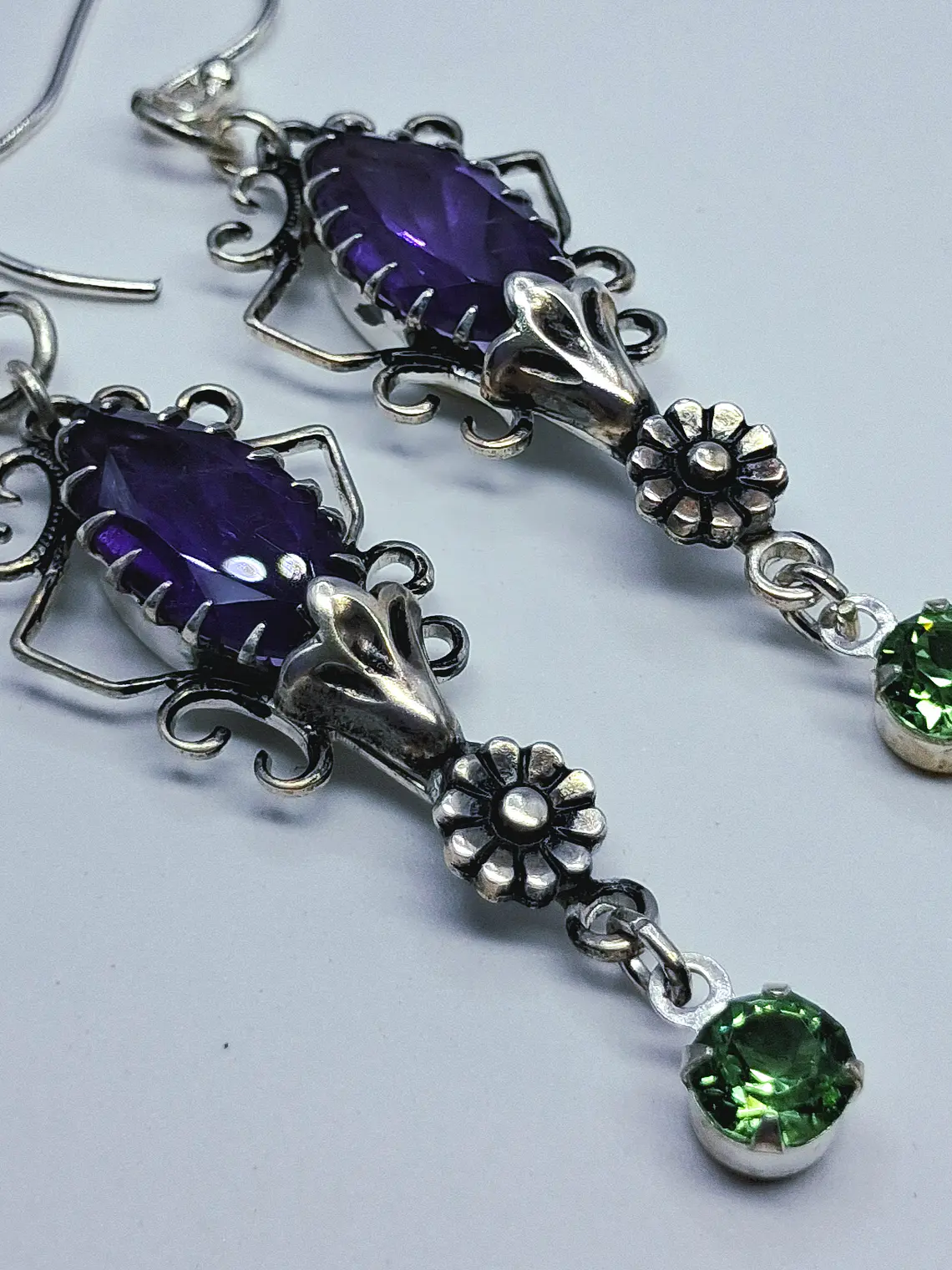 Art Deco style African amethyst and Uranium glass earrings -       #Be049 3