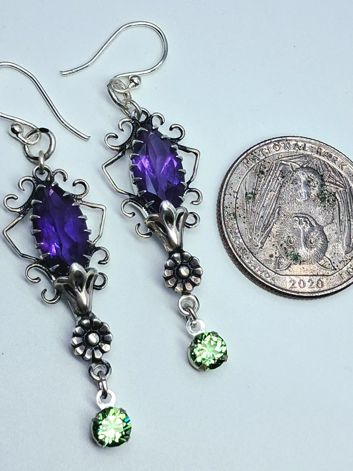 Art Deco style African amethyst and Uranium glass earrings -       #Be049 4