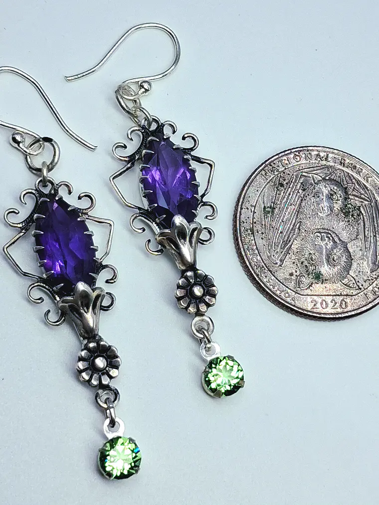 Art Deco style African amethyst and Uranium glass earrings -       #Be049 4