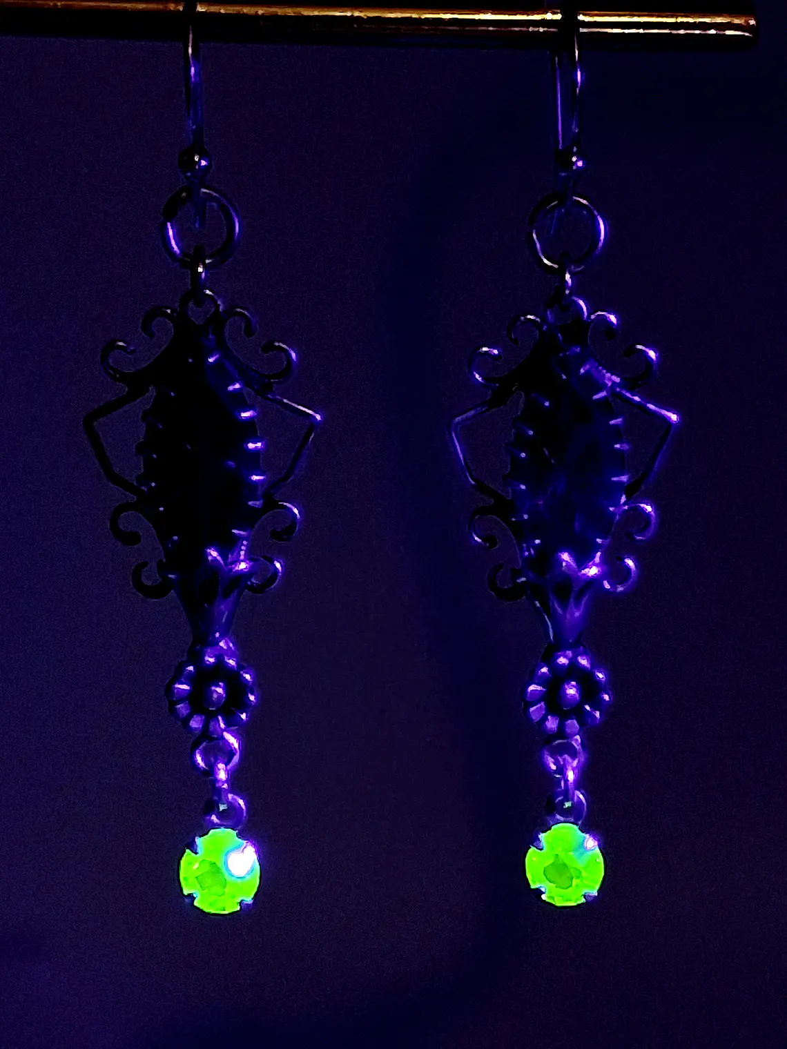Art Deco style African amethyst and Uranium glass earrings -       #Be049 5