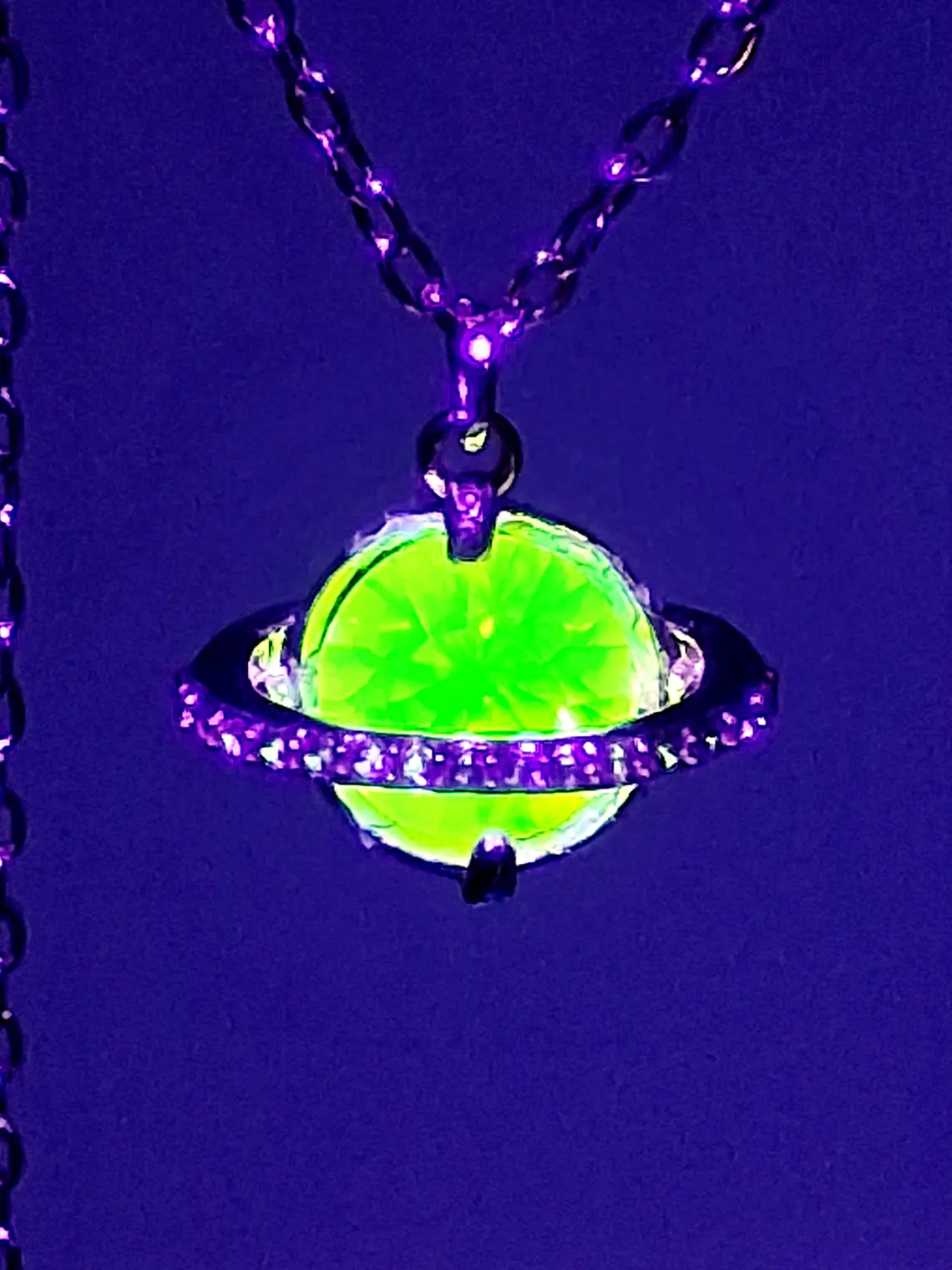 Cute, Rare PINK Uranium glass, gold-plated Saturn pendant  #Bp050 4