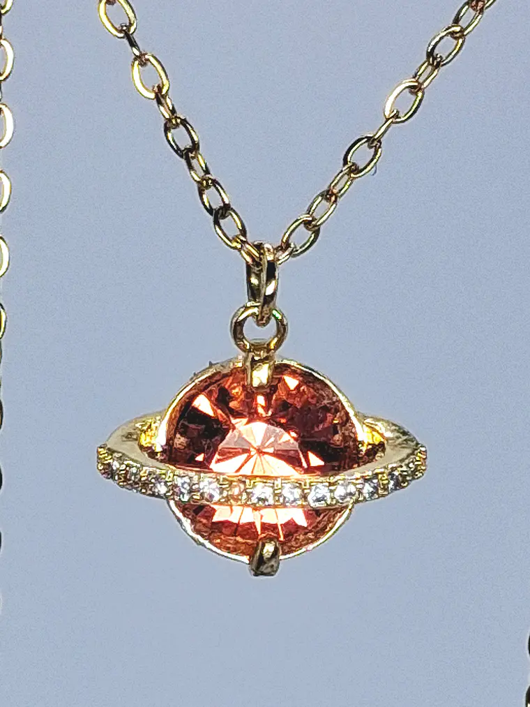 Cute, Rare PINK Uranium glass, gold-plated Saturn pendant  #Bp050 2
