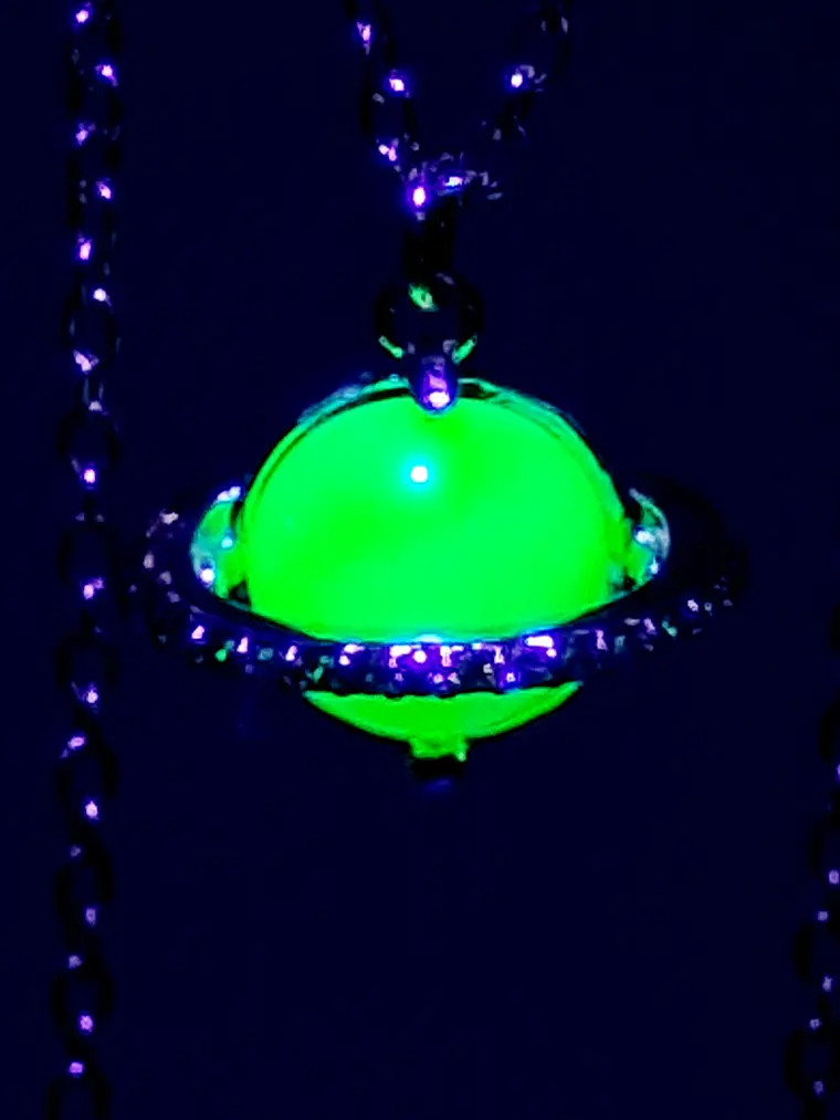 Cute, Green opal Uranium glass, gold-plated Saturn pendant   #Bp051 4