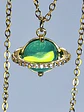 Cute, Green opal Uranium glass, gold-plated Saturn pendant   #Bp051 - thumbnail 2