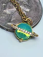 Cute, Green opal Uranium glass, gold-plated Saturn pendant   #Bp051 - thumbnail 3