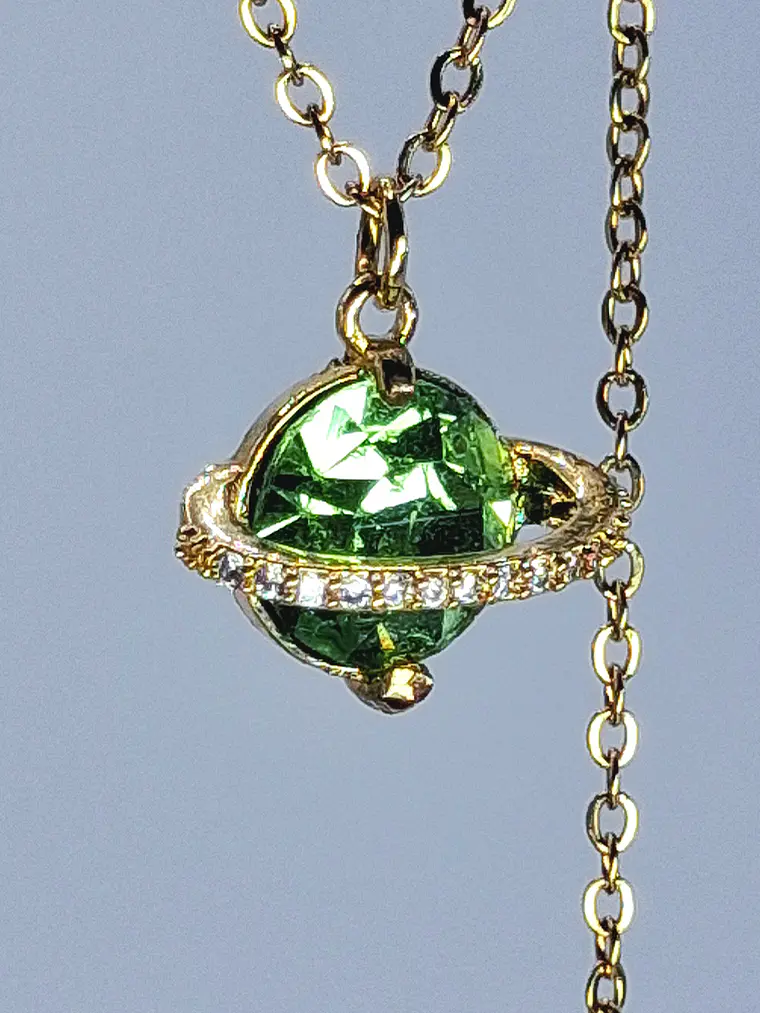 Cute, Apple green Uranium glass, gold-plated Saturn pendant   #Bp052 3