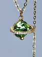 Cute, Apple green Uranium glass, gold-plated Saturn pendant   #Bp052 - thumbnail 3