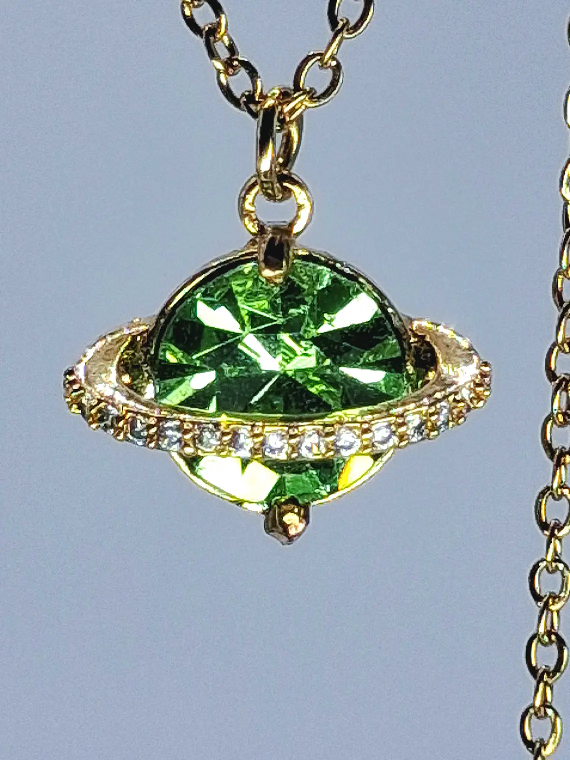 Cute, Apple green Uranium glass, gold-plated Saturn pendant   #Bp052 2