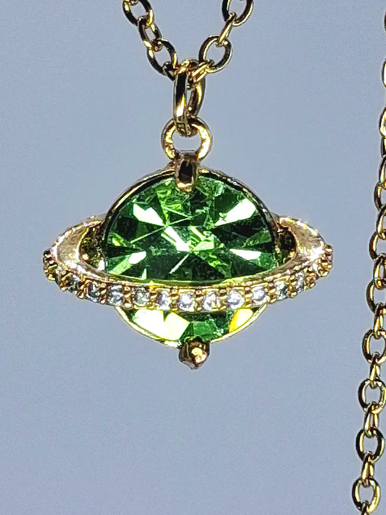 Cute, Apple green Uranium glass, gold-plated Saturn pendant   #Bp052 2