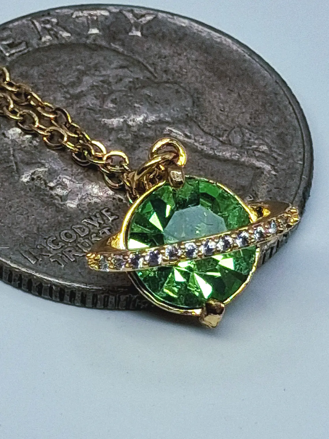 Cute, Apple green Uranium glass, gold-plated Saturn pendant   #Bp052 4