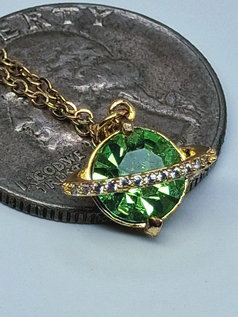 Cute, Apple green Uranium glass, gold-plated Saturn pendant   #Bp052 4