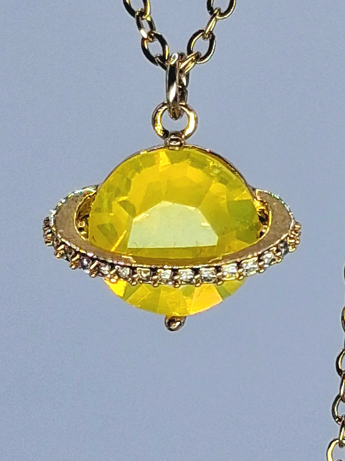 Cute, Yellow opal Uranium glass, gold plated Saturn pendant  #Bp053 2