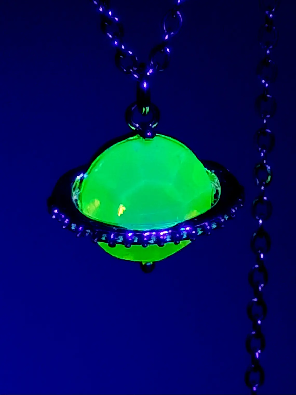 Cute, Yellow opal Uranium glass, gold plated Saturn pendant  #Bp053 5