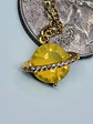 Cute, Yellow opal Uranium glass, gold plated Saturn pendant  #Bp053 - thumbnail 4