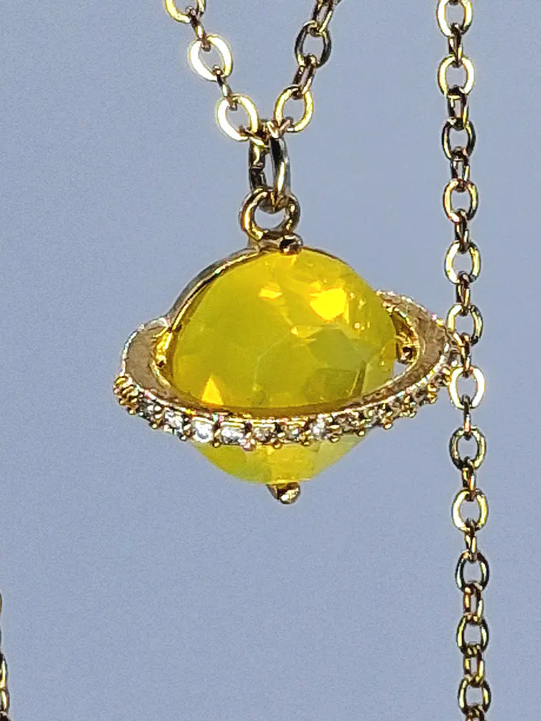 Cute, Yellow opal Uranium glass, gold plated Saturn pendant  #Bp053 3