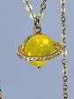 Cute, Yellow opal Uranium glass, gold plated Saturn pendant  #Bp053 - thumbnail 3
