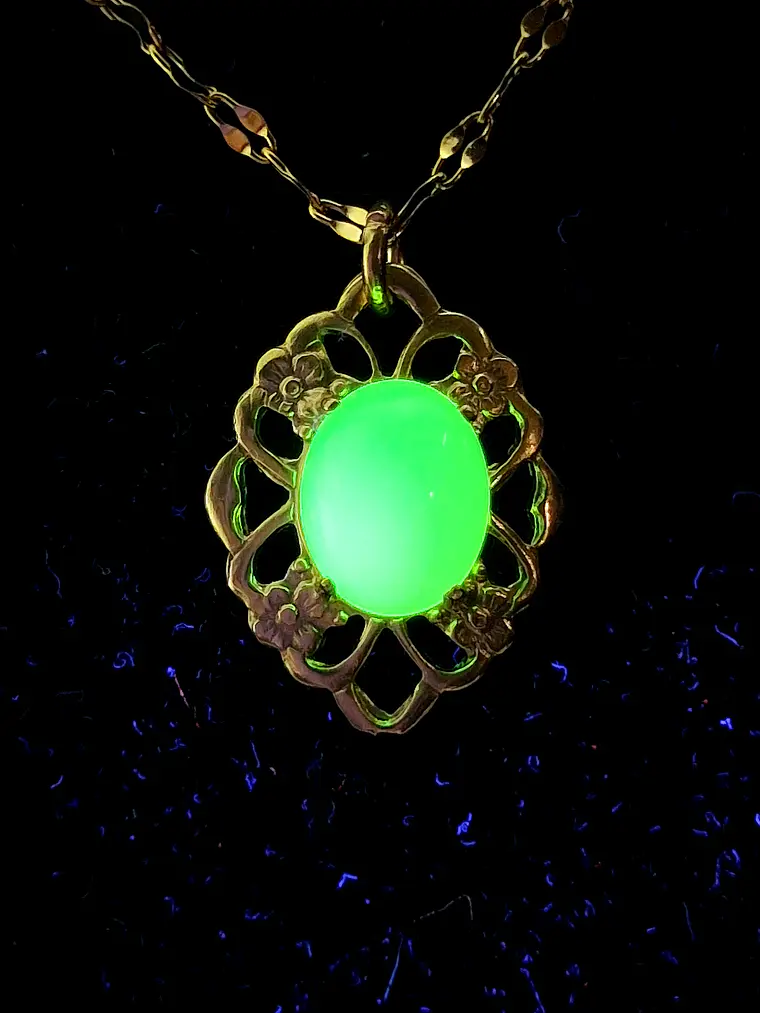 Lemon opal Uranium glass, gold plated pendant  #Bp054  5