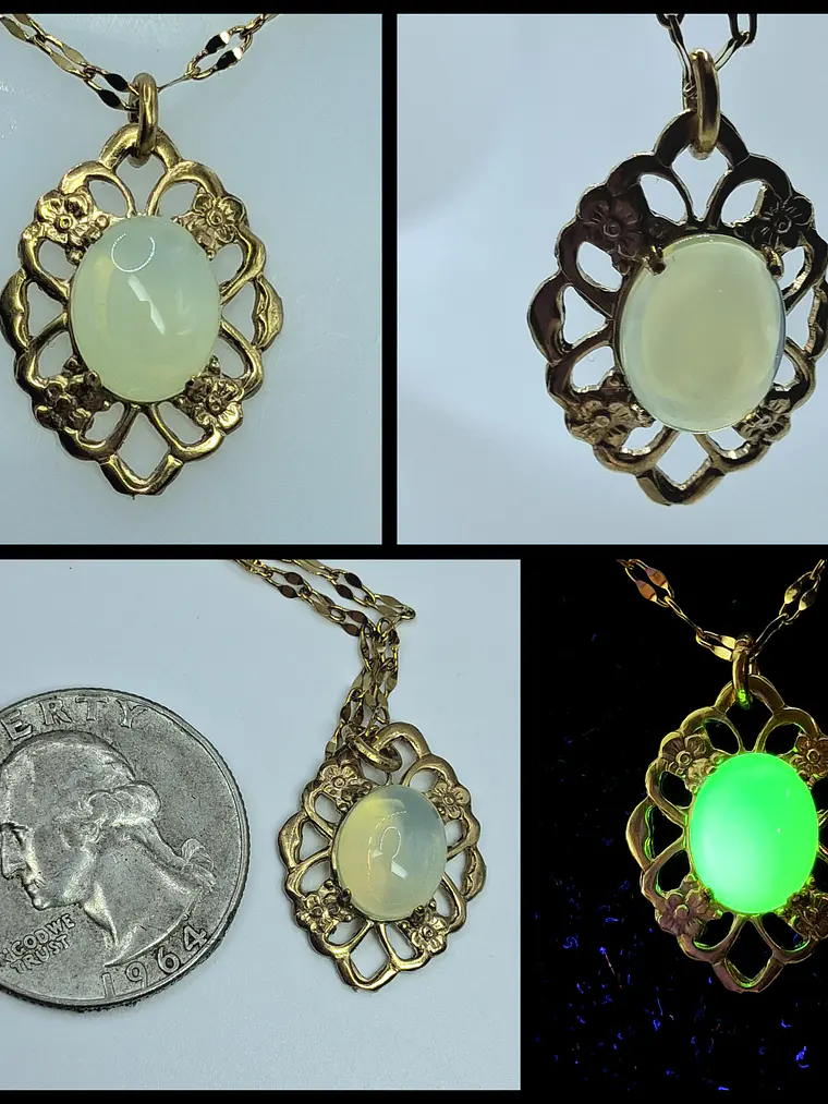 Lemon opal Uranium glass, gold plated pendant  #Bp054  1