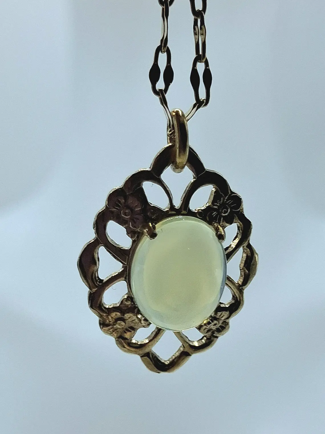 Lemon opal Uranium glass, gold plated pendant  #Bp054  3
