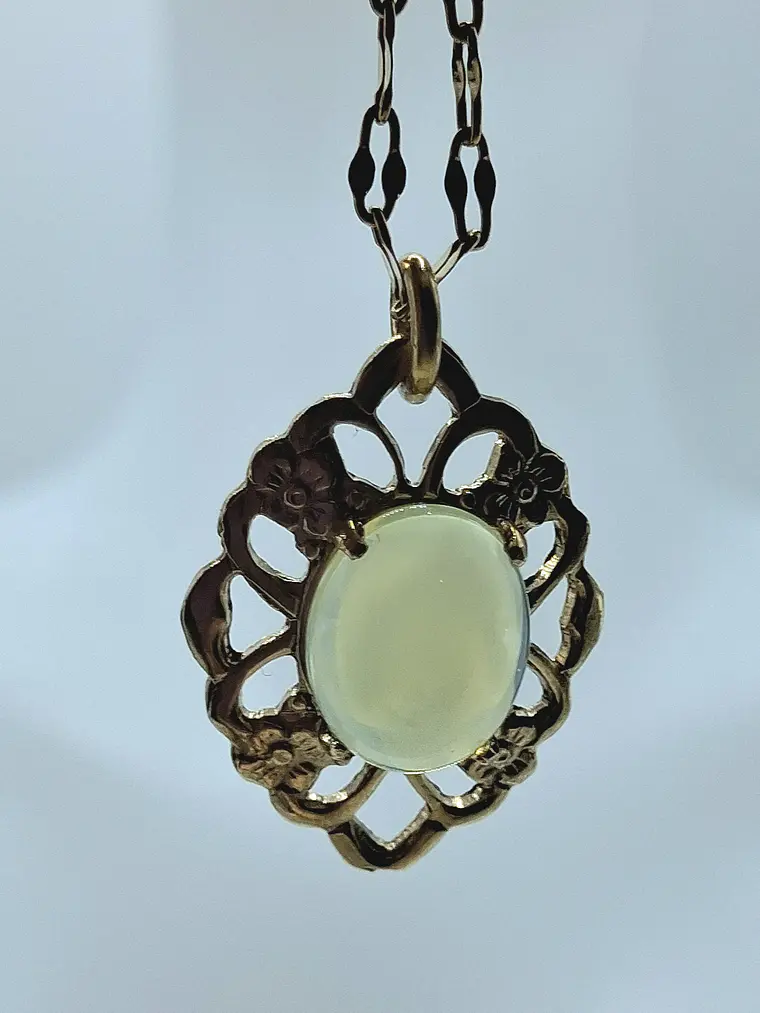 Lemon opal Uranium glass, gold plated pendant  #Bp054  3