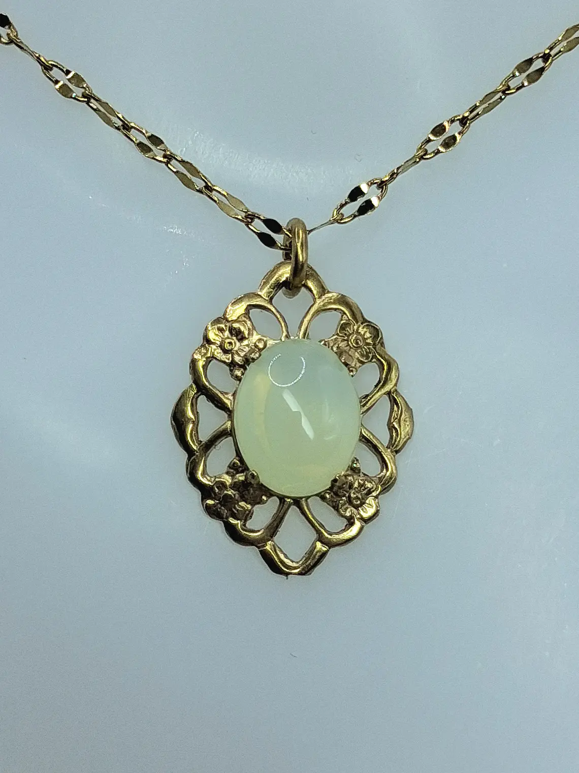 Lemon opal Uranium glass, gold plated pendant  #Bp054  2