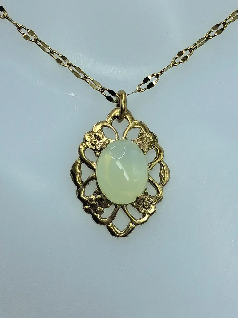 Lemon opal Uranium glass, gold plated pendant  #Bp054  2