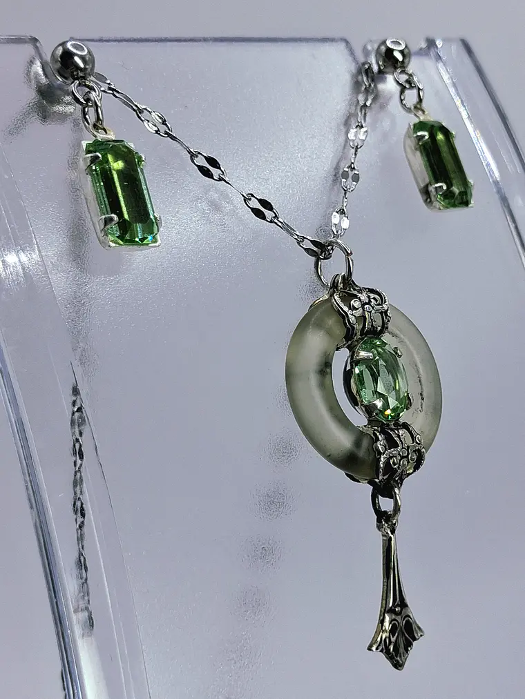 Art Deco inspired, Gold-plated Pendant/Earrings Set -      #Bs027 3