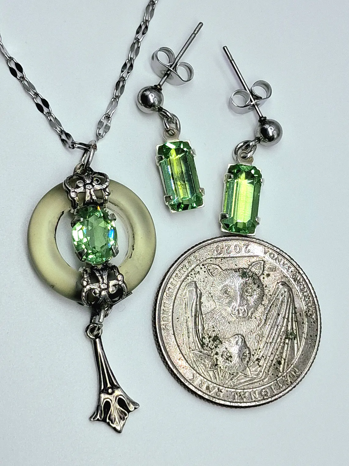 Art Deco inspired, Gold-plated Pendant/Earrings Set -      #Bs027 4