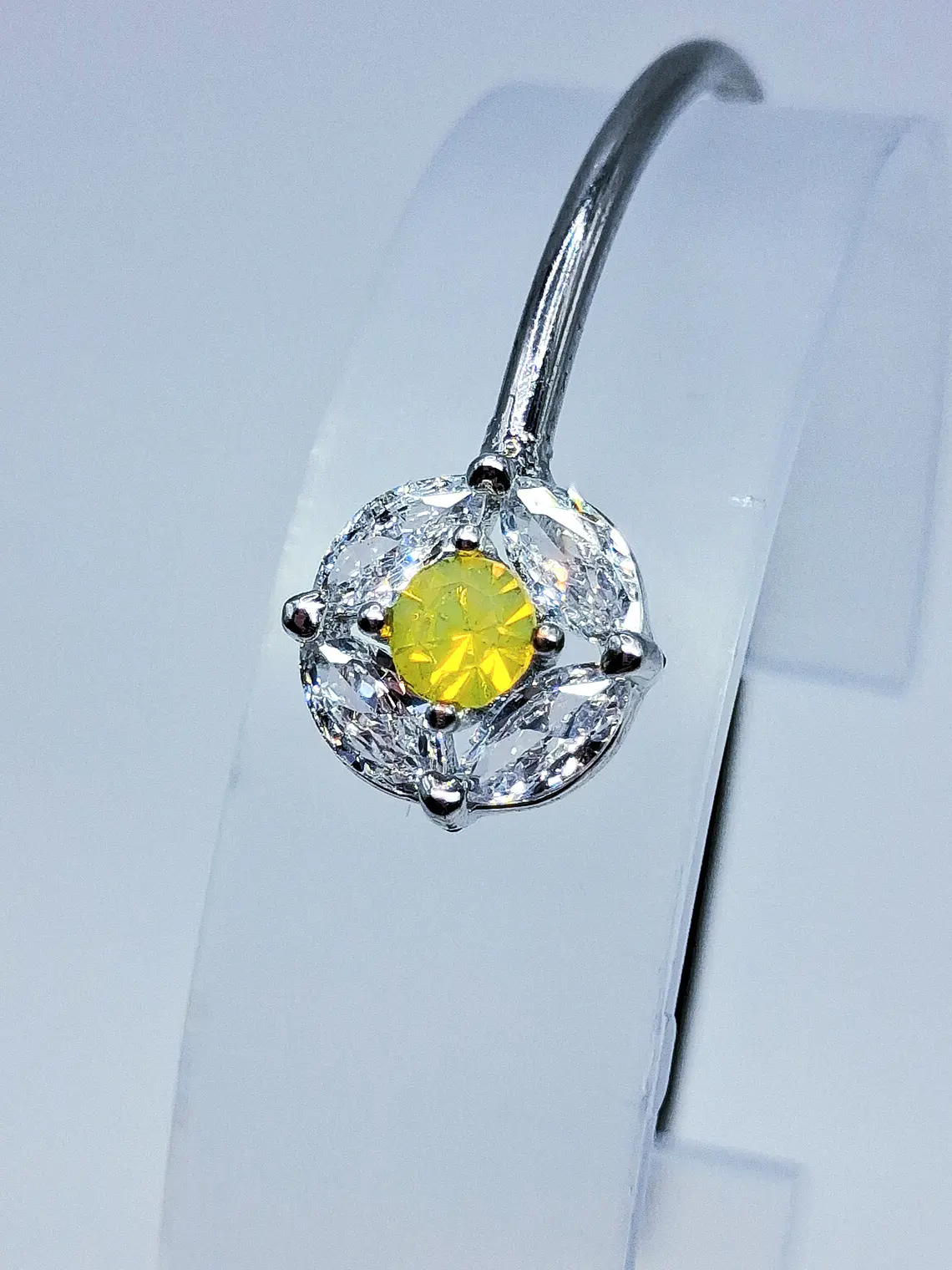 Contemporary, Rhodium Sun-yellow opal Uranium glass and Cubic zirconia bracelet -       #Bb058 3