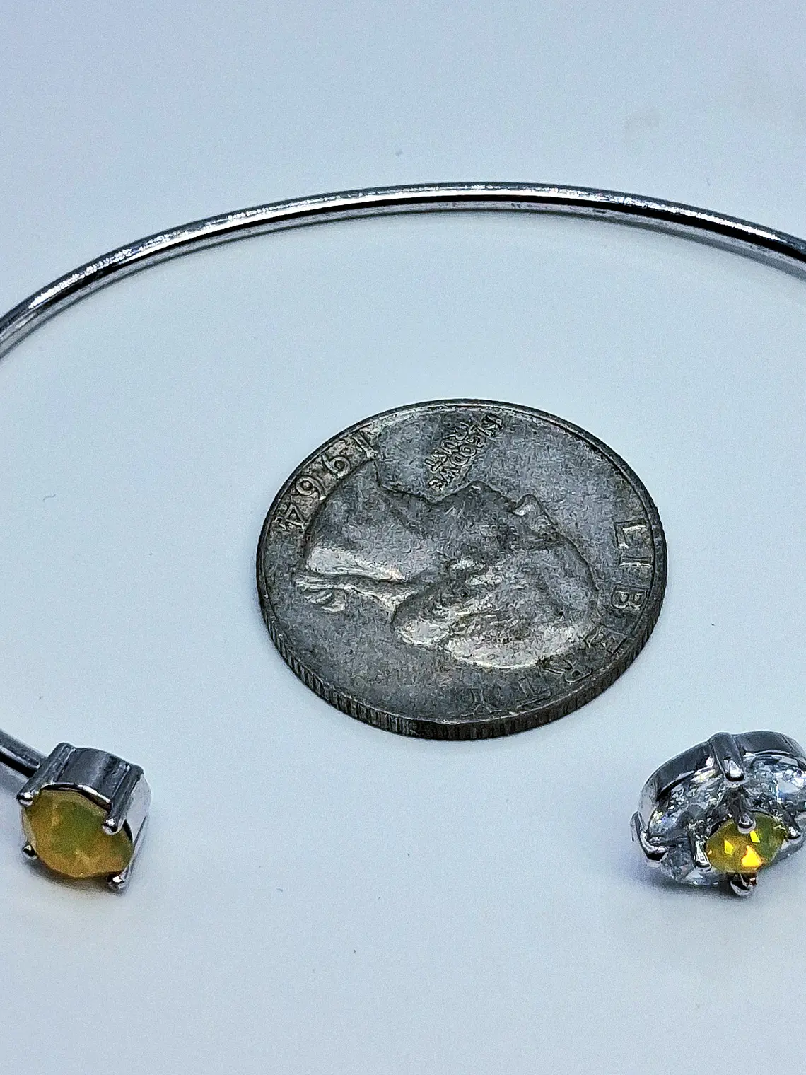 Contemporary, Rhodium Sun-yellow opal Uranium glass and Cubic zirconia bracelet -       #Bb058 4