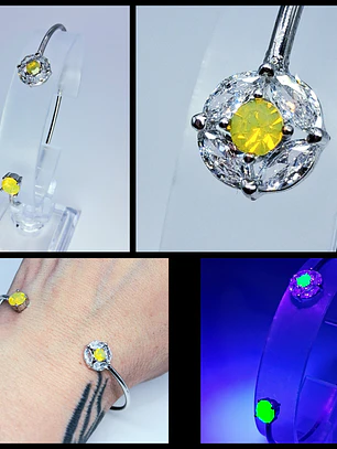 Contemporary, Rhodium Sun-yellow opal Uranium glass and Cubic zirconia bracelet -       #Bb058