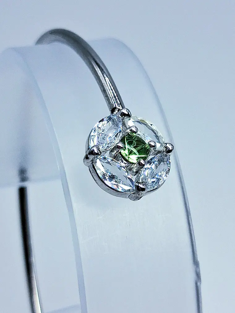Contemporary, Gold-plated Apple green Uranium glass and Cubic zirconia bracelet -        #Bb057 3