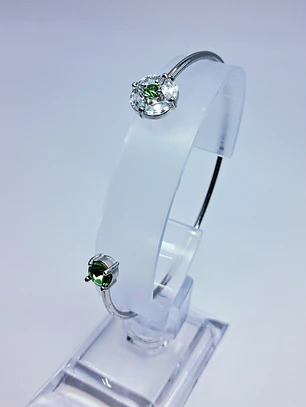 Contemporary, Gold-plated Apple green Uranium glass and Cubic zirconia bracelet #Bb057