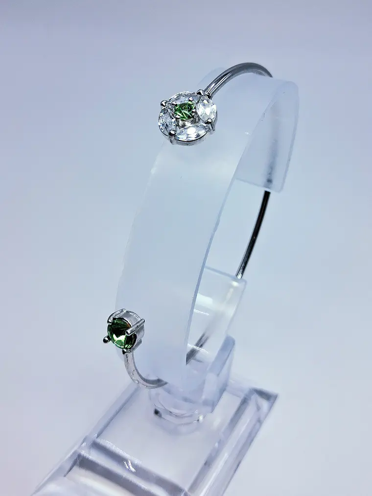 Contemporary, Gold-plated Apple green Uranium glass and Cubic zirconia bracelet -        #Bb057 2